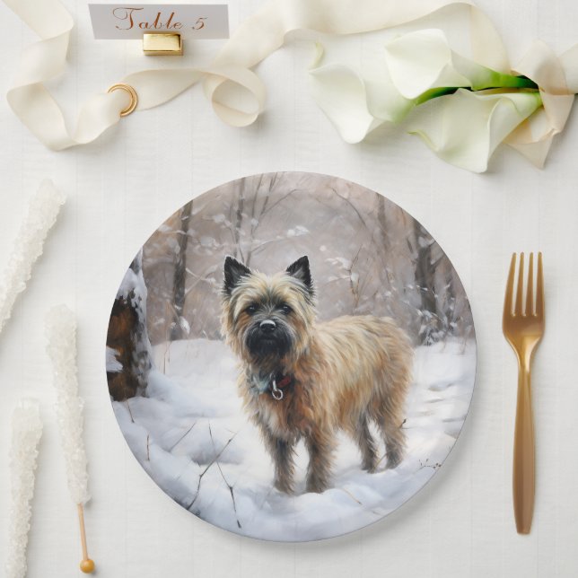 Assiettes En Carton Cairn Terrier Qu'Il Neige Noël (Mariage)