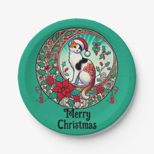 Assiettes En Carton Calico Cat Christmas