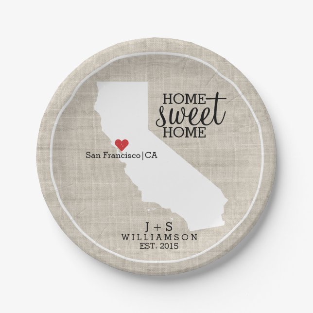 Assiettes En Carton California State Love Home Sweet Home Carte person (Devant)