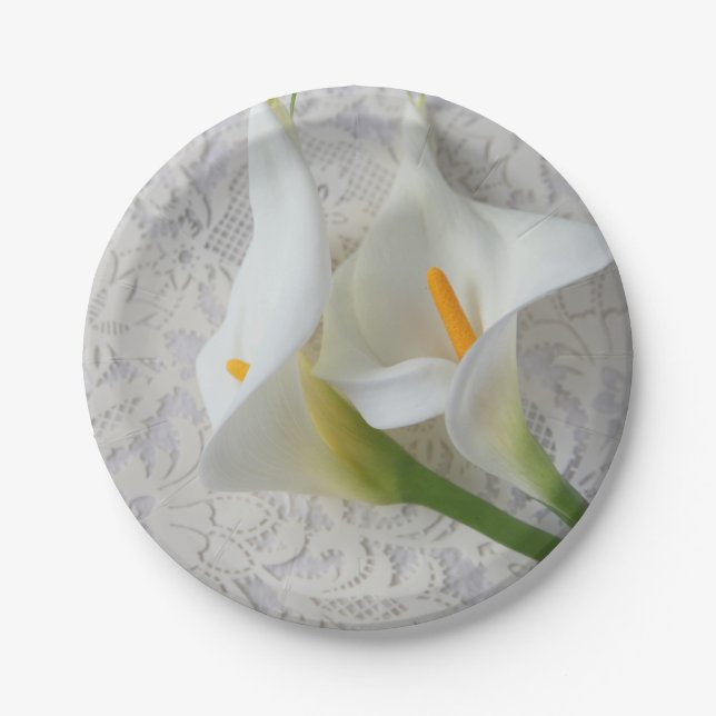 Assiettes En Carton Calla ment sur des textures blanches (Devant)