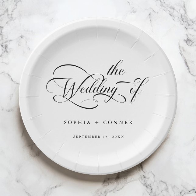 Assiettes En Carton Calligraphie classique romantique Mariage noir et  (Créateur téléchargé)