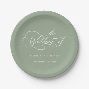 Assiettes En Carton Calligraphie classique romantique Mariage Sage Gre