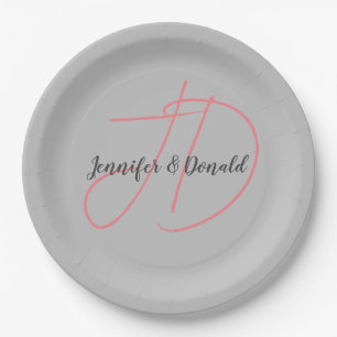 Assiettes En Carton Calligraphie classique tendance monogramme