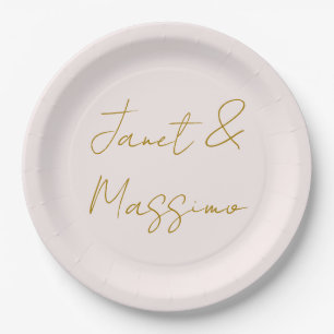 Assiettes En Carton Calligraphie élégante de couleur or et pastel Nom 