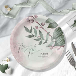 Assiettes En Carton Calligraphie Floral M. et Mme Mauve ID771