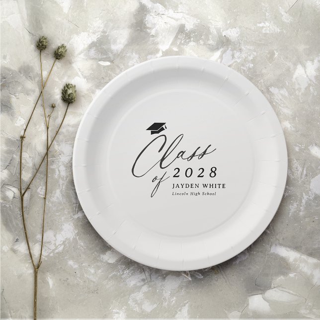 Assiettes En Carton Calligraphie moderne Classe simple de 2025 Diplômé (Modern Calligraphy Simple Class of 2025 Graduate Paper Plates)
