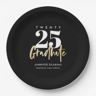 Assiettes En Carton Calligraphie Or moderne Graduation Noire