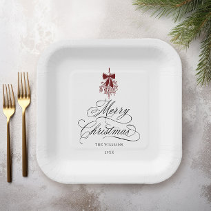 Assiettes En Carton Calligraphie romantique Joyeux Noël Rouge et Noir
