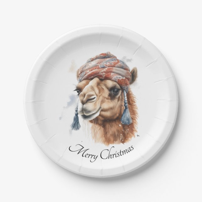Assiettes En Carton Camel de Noël, personnalisable (Devant)