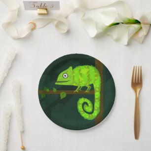 Assiettes En Carton Caméléon vert mignon