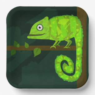 Assiettes En Carton Caméléon vert mignon