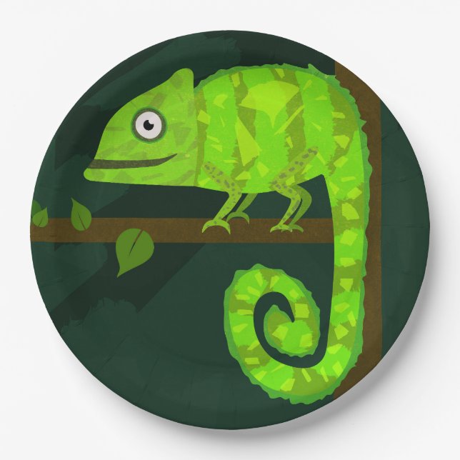 Assiettes En Carton Caméléon vert mignon (Devant)