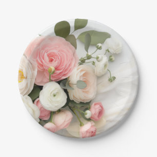 Assiettes En Carton Camélias rose et blanc