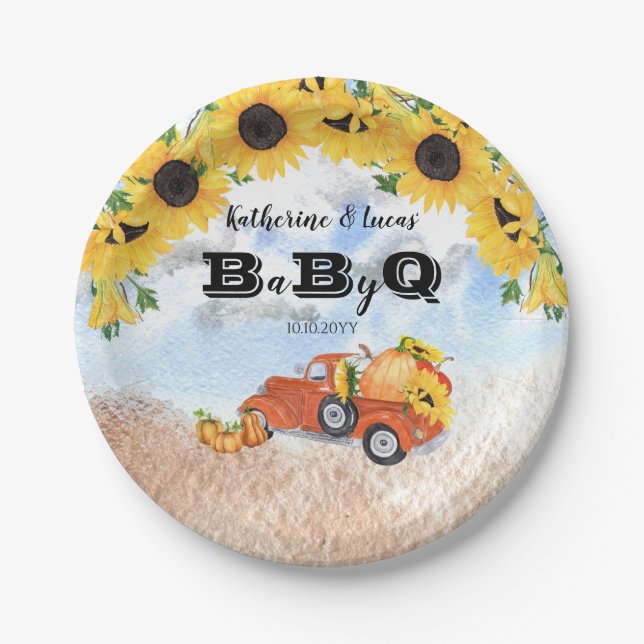Assiettes En Carton Camion Citrouille Automne | Sunflowers Baby BBQ Do (Devant)