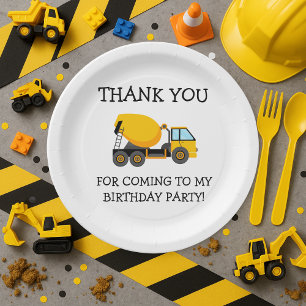 Assiettes En Carton Camion de ciment jaune et blanc Enfant Anniversair