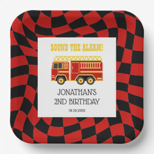 Assiettes En Carton Camion d'incendie Rouge noir À damiers 2e annivers