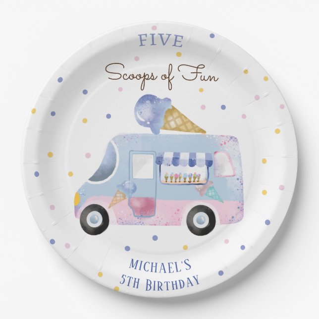 Assiettes En Carton Camion glace Scoops of fun anniversaire de enfant (Devant)