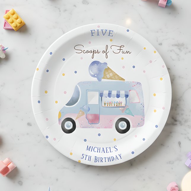 Assiettes En Carton Camion glace Scoops of fun anniversaire de enfant (Créateur téléchargé)