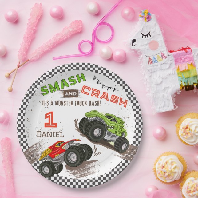 Assiettes En Carton Camion Monster Smash et Crash 1er anniversaire (Fête)