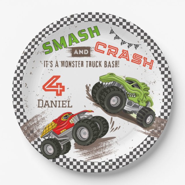 Assiettes En Carton Camion Monster Smash et Crash 4e anniversaire (Devant)