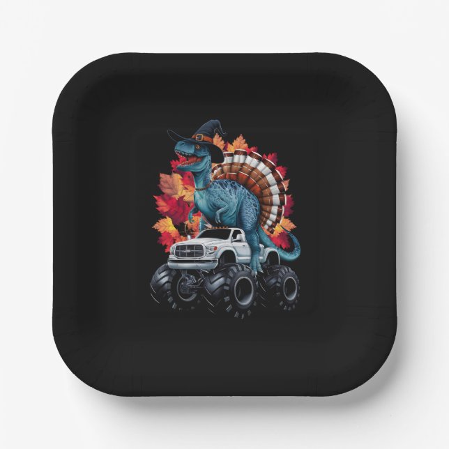 Assiettes En Carton Camion Monster T-Rex Dinosaur de Thanksgiving (Recto)