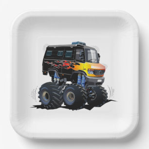 Assiettes En Carton Camion monstre de dessin animé