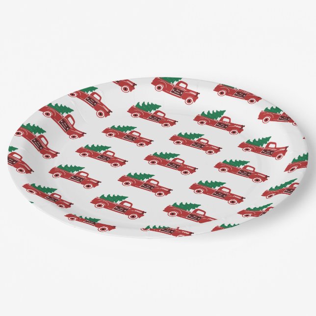 Assiettes En Carton Camion rouge et plaque d'arbre (Angle)
