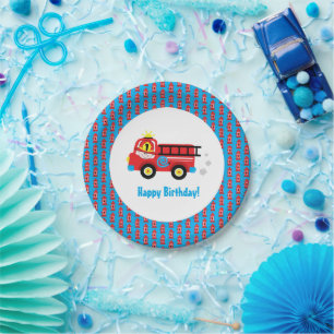 Assiettes En Carton Camion rouge Souriant pompier