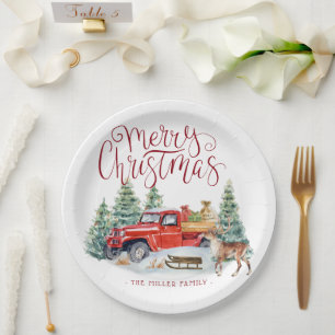 Assiettes En Carton Camion Rouge Vintage Noël Personnalisé pour la F