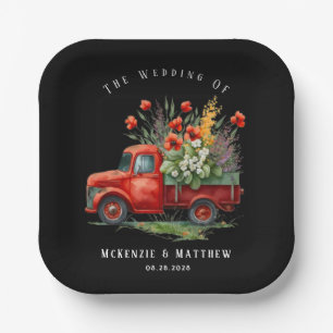 Assiettes En Carton Camion vintage avec Mariage Red Poppies
