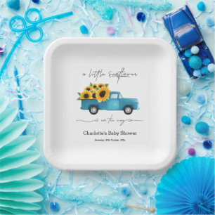 Assiettes En Carton Camion Watercolor avec Baby shower Sunflower