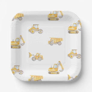 Assiettes En Carton Camions à benne basculante d'anniversaire de const