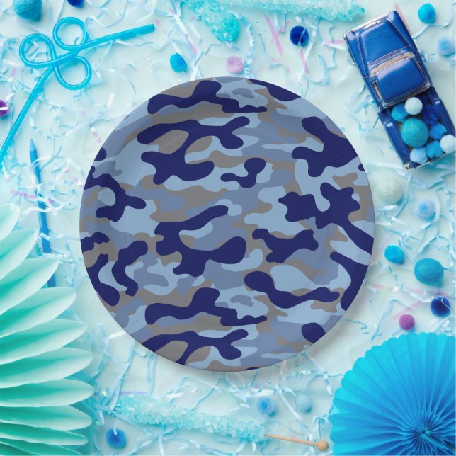 Assiettes En Carton Camo bleu (Fête)