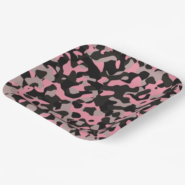 Assiettes En Carton Camo rose (Angulaire)