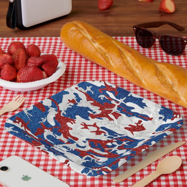 Assiettes En Carton Camo rouge, blanc et bleu 4e juillet Papier de Par (Pique-nique)