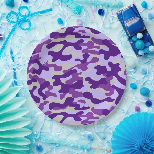 Assiettes En Carton Camo Violet  (Fête)