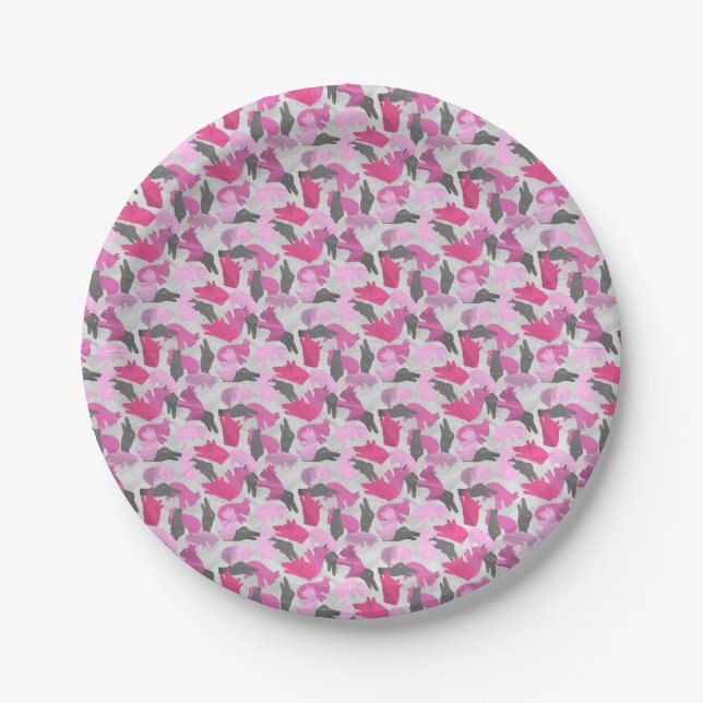 Assiettes En Carton Camouflage animal Silhouette rose (Devant)