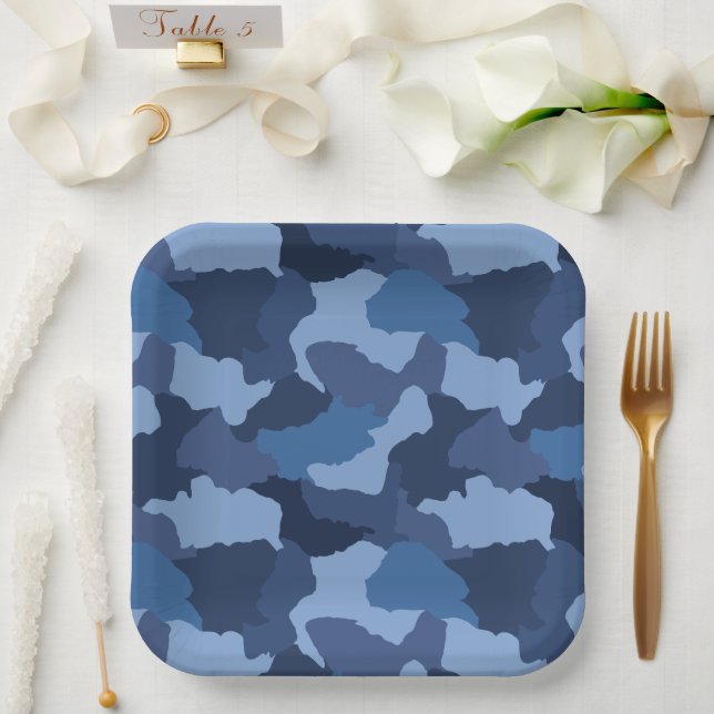 Assiettes En Carton Camouflage bleu (Mariage)