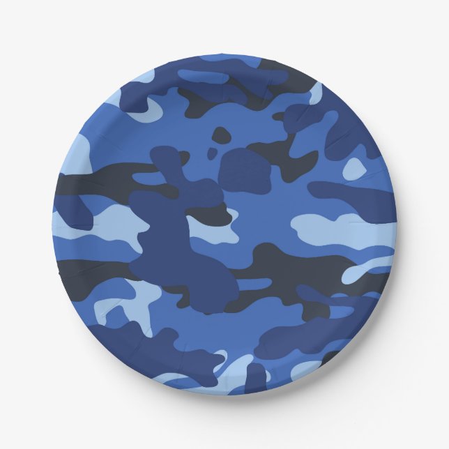 Assiettes En Carton Camouflage Bleu Camo Motif de l'armée (Devant)