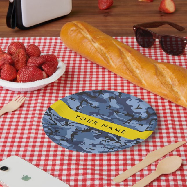 Assiettes En Carton Camouflage bleu marine Votre nom Personnalisez (Pique-nique)