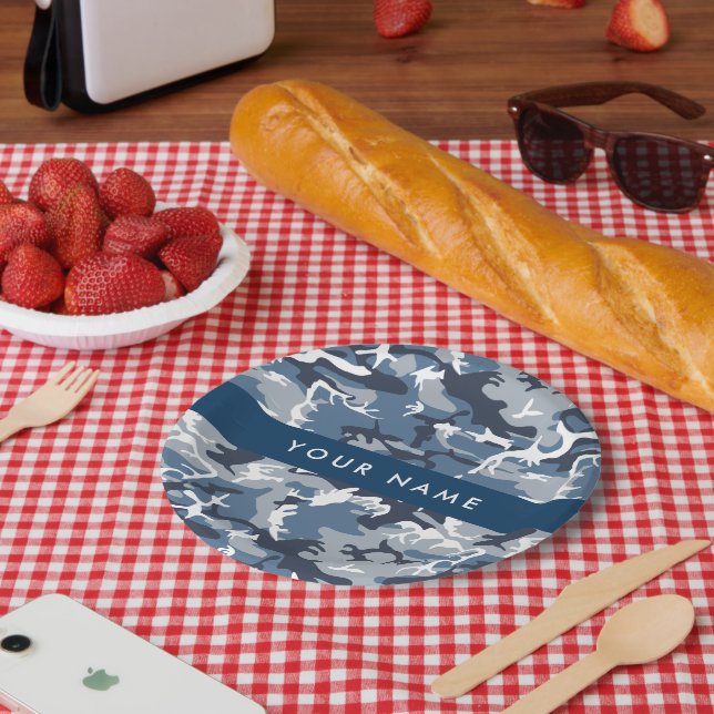 Assiettes En Carton Camouflage bleu neige d'hiver Votre nom Personnali (Pique-nique)