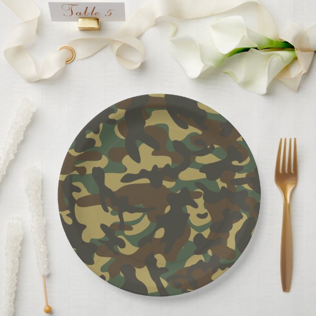 Assiettes En Carton Camouflage de forêt  (Mariage)