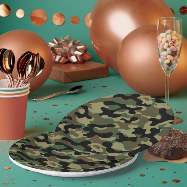 Assiettes En Carton Camouflage de forêt  (Multi)