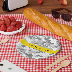 Assiettes En Carton Camouflage neige hivernale grise Personnalisez vot