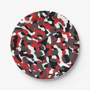 Assiettes En Carton Camouflage noir rouge blanc Motif d'impression