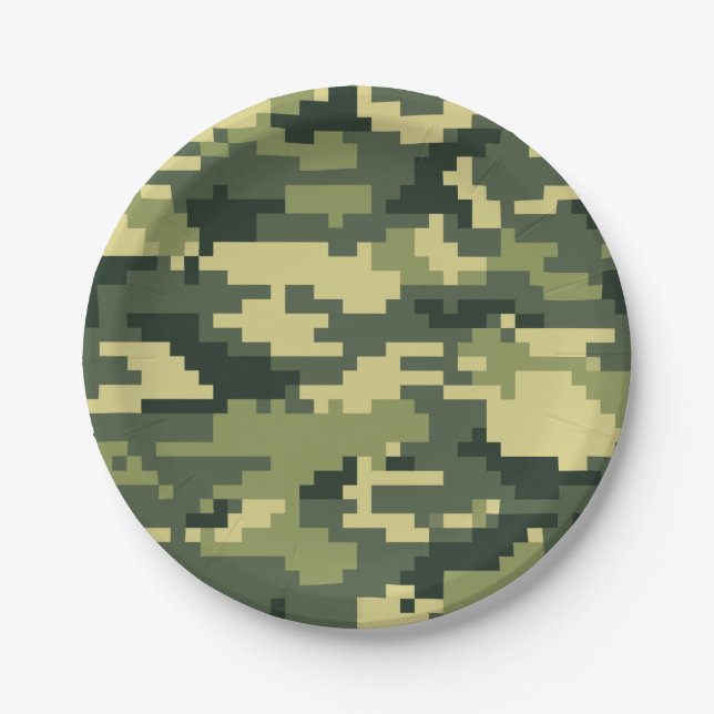 Assiettes En Carton Camouflage numérique en bois à 8 bits / Camo (Devant)