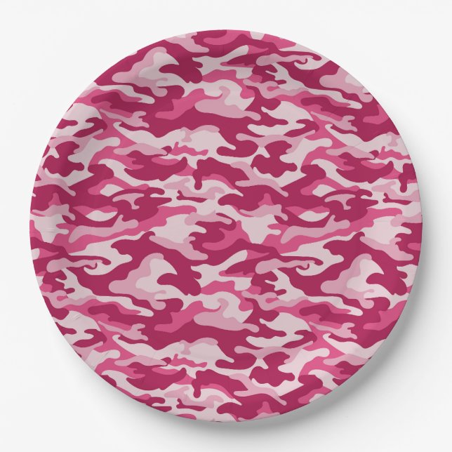 Assiettes En Carton Camouflage rose (Devant)