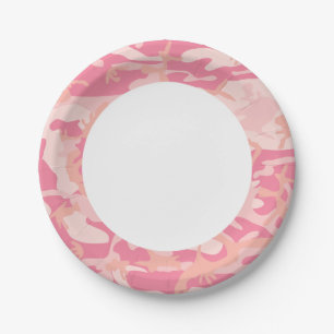 Assiettes En Carton Camouflage rose. Camo ton