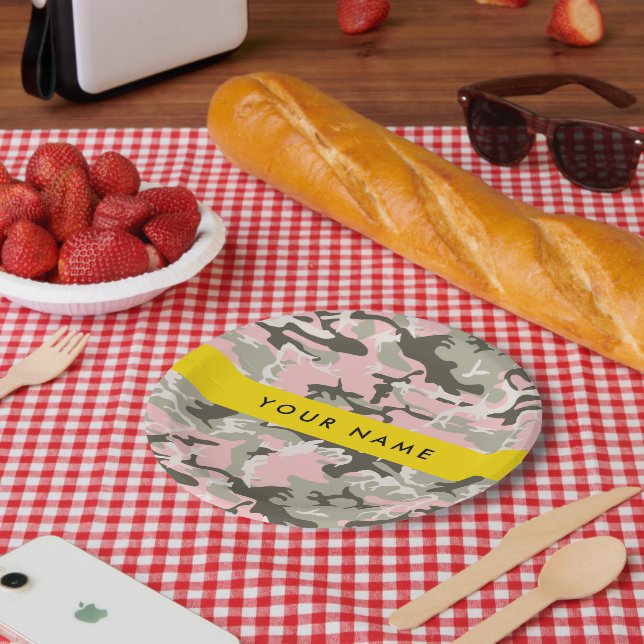 Assiettes En Carton Camouflage rose et vert Votre nom Personnalisez (Pique-nique)