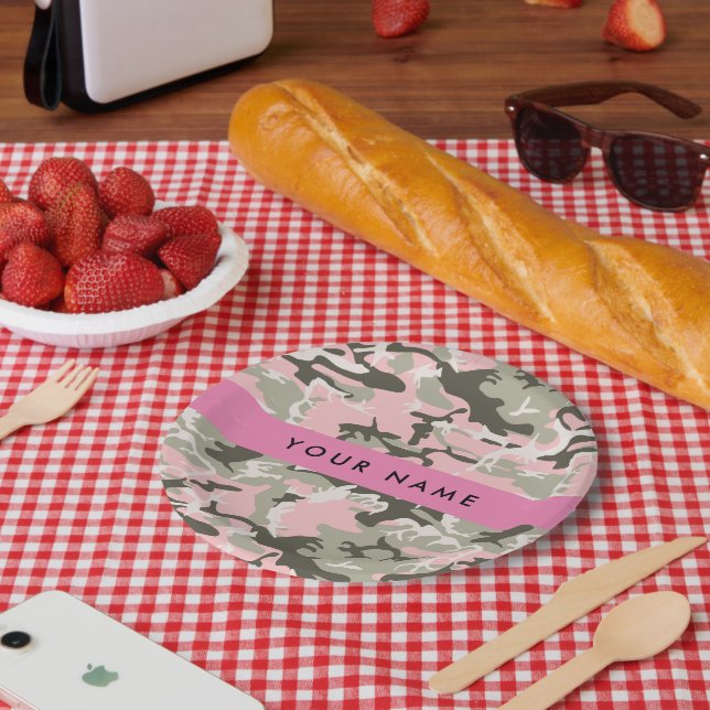Assiettes En Carton Camouflage rose et vert Votre nom Personnalisez (Pique-nique)